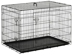 PawHut Gaiola para Cães Pequenos Gaiola para Animal de Estimação Dobrável com 2 Portas Alça de Transporte Bandeja Removível Aço 106x71x76cm Preto