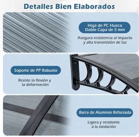 Toldo porta ou janela para Entradas, 197 x 89 x 24 cm, Proteção Anti-UV e Contra a Chuva, Cinzento-escuro