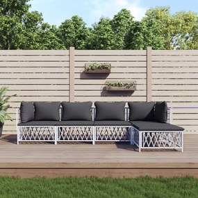 5 pcs conjunto lounge de jardim com almofadões aço branco