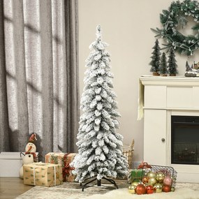 Árvore de Natal artificial altura 135 cm com suporte em aço, 253 ramos com neve, base dobrável, verde