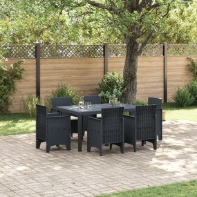 vidaXL Conjunto de Jantar Jardim com 7 Peças e Almofadas Vime Poliéster Antracite