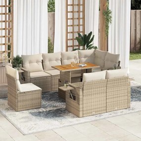vidaXL 9 pcs conjunto de sofás p/ jardim com almofadões vime PE bege