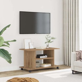 vidaXL Móvel TV com rodas 80x40x45cm deriv. madeira carvalho artisiano