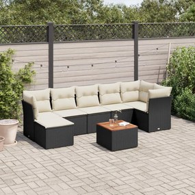 8 pcs conjunto sofás de jardim com almofadões vime PE preto