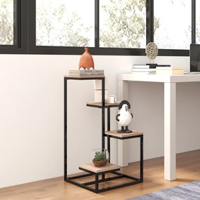 Estante para plantas e flores em metal e madeira 40 x 40 x 75,5 cm, com 4 níveis de alturas diferentes, estilo industrial preto e castanho