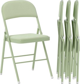 Conjunto de 4 cadeiras dobráveis e portáteis para interior (MESA NÃO INCLUIDA), com assentos e encostos estofados em veludo, estrutura em aço, verde