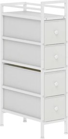 Móvel de Arrumação Estreito com 4 Gavetas de Tecido para Espaços Pequenos 20x43x81,5 cm Branco