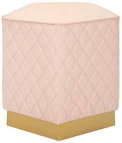Puff Pentagonal Sharon - Couro Sintético Rosa e Base Dourada - 35 cm x