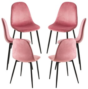 Pack 6 Cadeiras Teok Black Veludo - Rosa