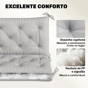 Almofada para Banco de Jardim com Encosto Enchimento Espesso e Fitas de Fixação para Interior e Exterior 150x98x8 cm Cinza