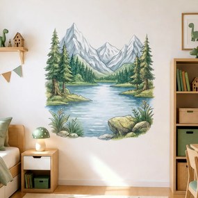 Autocolante de parede em aquarela - Paisagem montanhosa com lago