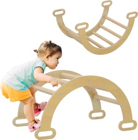 Arco de Aprendizagem para Crianças 2 em 1 Arco de Escalar para Crianças de 18-48 Meses Baloiço para Bebés 68x42x36 cm Madeira