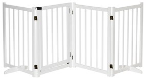 PawHut Barreira para Cães Dobrável Barreira para Cães Pequenos e Médios de 4 Painéis com Porta para Escadas e Corredores 237,5x36x80 cm Branco