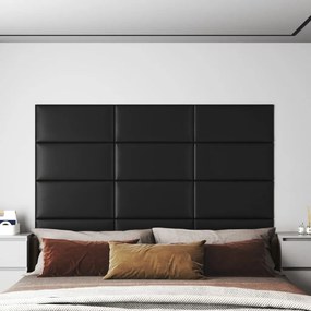 Painel de parede 12 pcs 60x30 cm couro artificial 2,16 m² preto