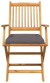 Cadeiras de Jardim Dobráveis vidaXL com Almofada Cinza 4pcs de Madeira