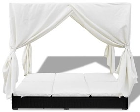 Cama de Jardim com Cortinas em Vime - Creme e Preto