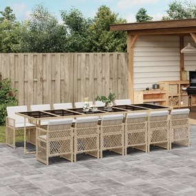 vidaXL 13 pcs conjunto de jantar p/ jardim com almofadões vime PE bege