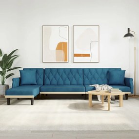 vidaXL Sofá-cama em forma de L 271x140x70 cm veludo azul
