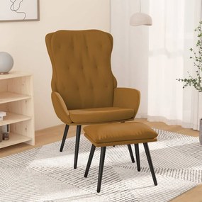 vidaXL Cadeira de descanso com banco p/ pés veludo castanho
