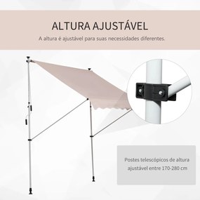 Toldo Manual Retrátil 200x150 cm com Manivela de Alumínio Ângulo Ajustável Proteção Solar para Varanda Jardim Pátio Bege