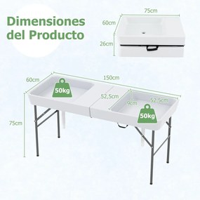 Mesa refrigeradora com gelo dobrável com 151 cm  para exteriores para campismo festas, eventos Branca