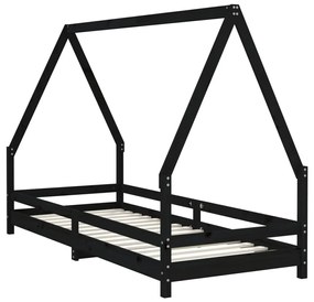 Estrutura de cama infantil 90x200 cm pinho maciço preto