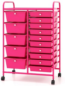 Carrinho multiusos com gavetas amovíveis e rodas com fecho Organizador de acessórios 63 x 37 x 87cm Rosa Escuro