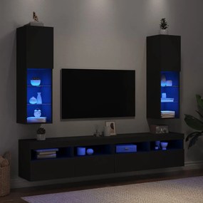 Móveis de TV com luzes LED 2 pcs 30,5x30x102 cm preto