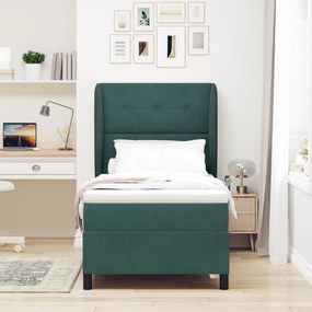 Cama Box com Colchão vidaXL Verde Escuro 90x200 cm Veludo