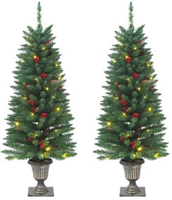 Árvores de Natal artificiais 2 pcs 100 luzes LED 120 cm verde