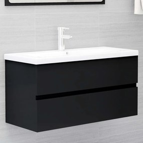 Armário de lavatório 90x38,5x45 cm contraplacado preto