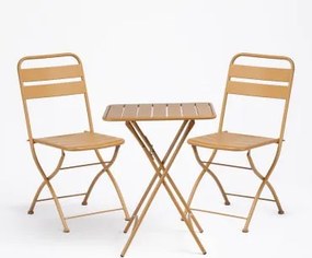 Conjunto De Mesa Quadrada 60x60 Cm Dobrável E 2 Cadeiras De Cozinha Dobráveis Em Aço Janti Mostaza - Sklum