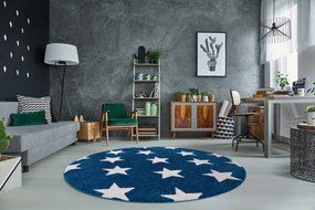 Tapete SKETCH redondo - FA68 azul/branco - Estrelas Estrelinhas