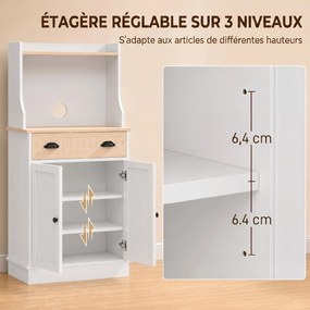 Armário de cozinha para micro-ondas com espaço aberto, 1 gaveta e armário de 2 portas, 61 x 35 x 125,4 cm, em branco e cor carvalho