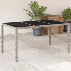 vidaXL Mesa de jardim c/ tampo vidro 150x90x75 cm vime PE cinza-claro