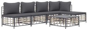 6 pcs conjunto lounge de jardim c/ almofadões vime PE antracite