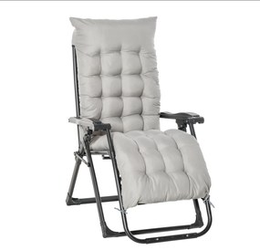 Outsunny Cadeira reclinável dobrável com almofada removível acolchoado de textilene Porta-copos para pátio jardim praia Carga 150 kg 90x65x110 cm Cinza
