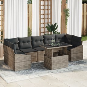 Conjunto de Sofá de Jardim 8 Peças com Almofadas Cinza Rattan Sintétic