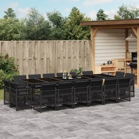 vidaXL 17 pcs conjunto de jantar p/ jardim c/ almofadões vime PE preto