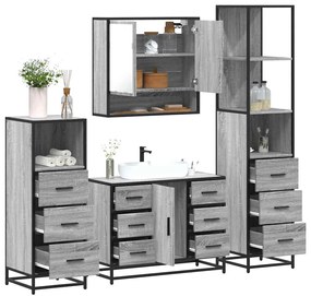 4 pcs Conjunto móveis casa de banho madeira proc. cinza sonoma