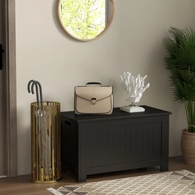 Baú de Armazenamento de Madeira Baú de Arrumação com Dobradiça de Segurança Carga Máxima 20 kg 81x40x46 cm Preto