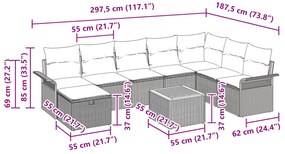 Conjunto de Sofá de Jardim de 9 Peças com Almofadas Beijes Rattan Sint