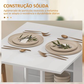 HOMCOM Mesa Dobrável com Asas Dobráveis Mesa de Cozinha com 2 Rodas e