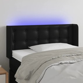 Cabeceira de cama c/ LED couro artificial 93x16x78/88 cm preto