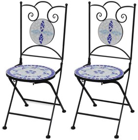 vidaXL Cadeiras de bistrô dobráveis 2 pcs cerâmica azul e branco