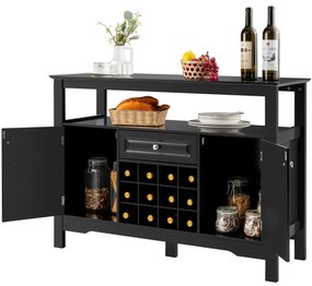 Armário de cozinha Despensa com suporte para garrafas de vinho com 2 armarios de jantar 117 x 40,5 x 82,5 cm Preto