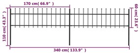 Cerca de jardim com topo em lanças 3,4x0,6 m preto