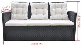 6 pcs conjunto jantar exterior com almofadões vime PE preto