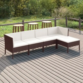 vidaXL 5 pcs conjunto lounge jardim c/ almofadões vime PE castanho