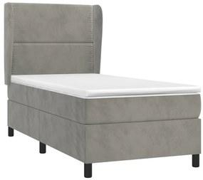 Cama com molas/colchão 100x200 cm veludo cinza-claro